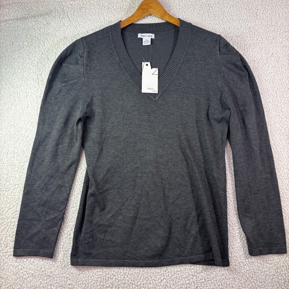 Allison + Zoe Women’s XL Gray V-Neck Long Sleeve Lightweight Sweater NWT